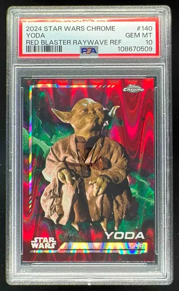 2024 Topps Chrome Star Wars Red Blaster Raywave Refractor #140 Yoda PSA 10