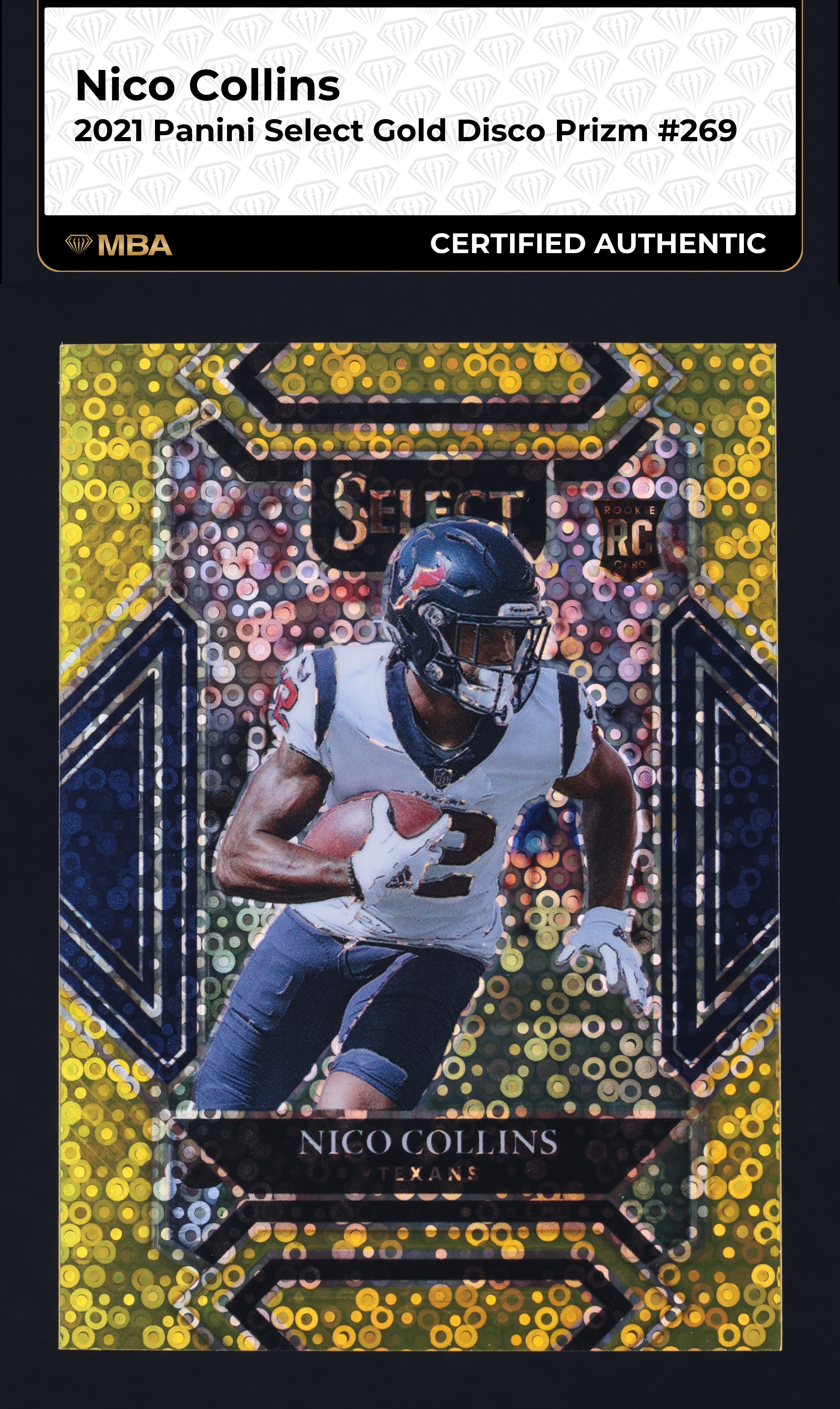 2021 Select Club Level Gold Disco Prizm Nico Collins ROOKIE 1/10 #269 MBA AUTH