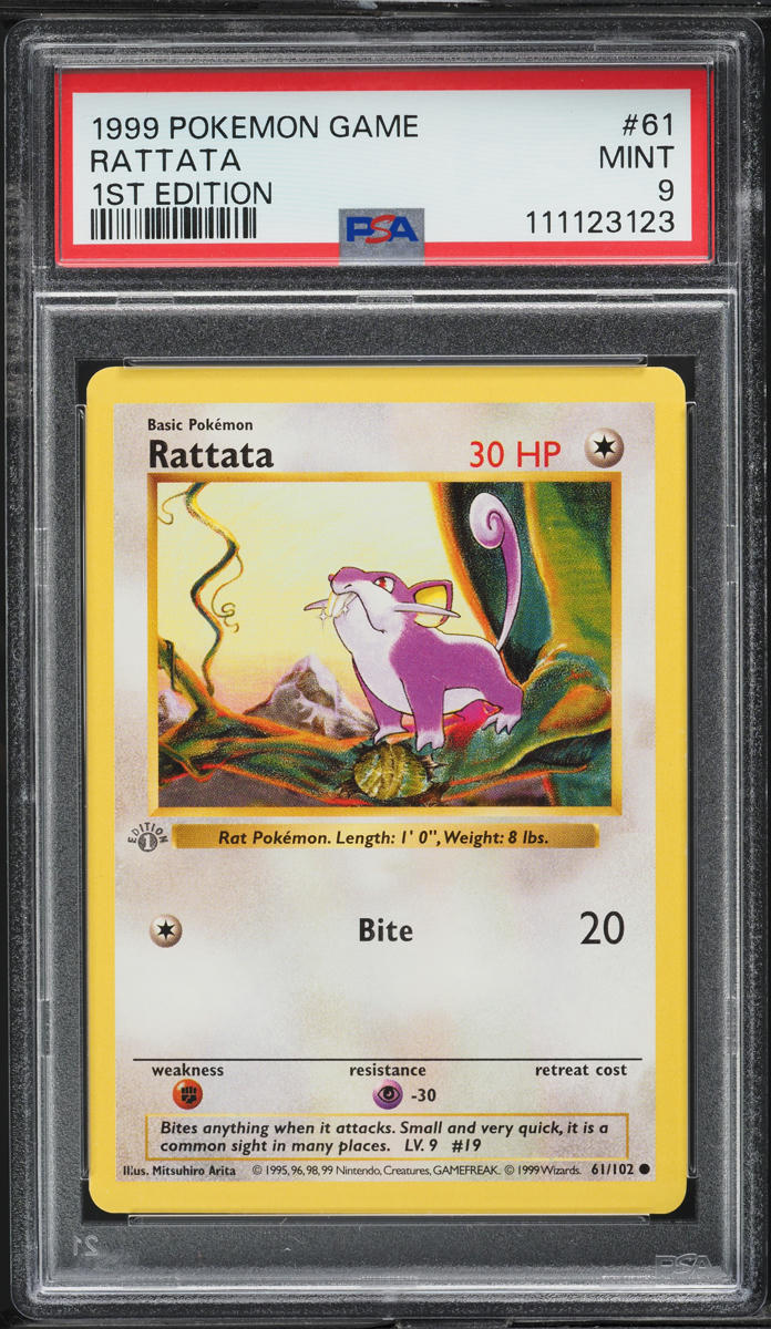 1999 Pokemon Base Set Shadowless 1st Edition Rattata #61 PSA 9 MINT