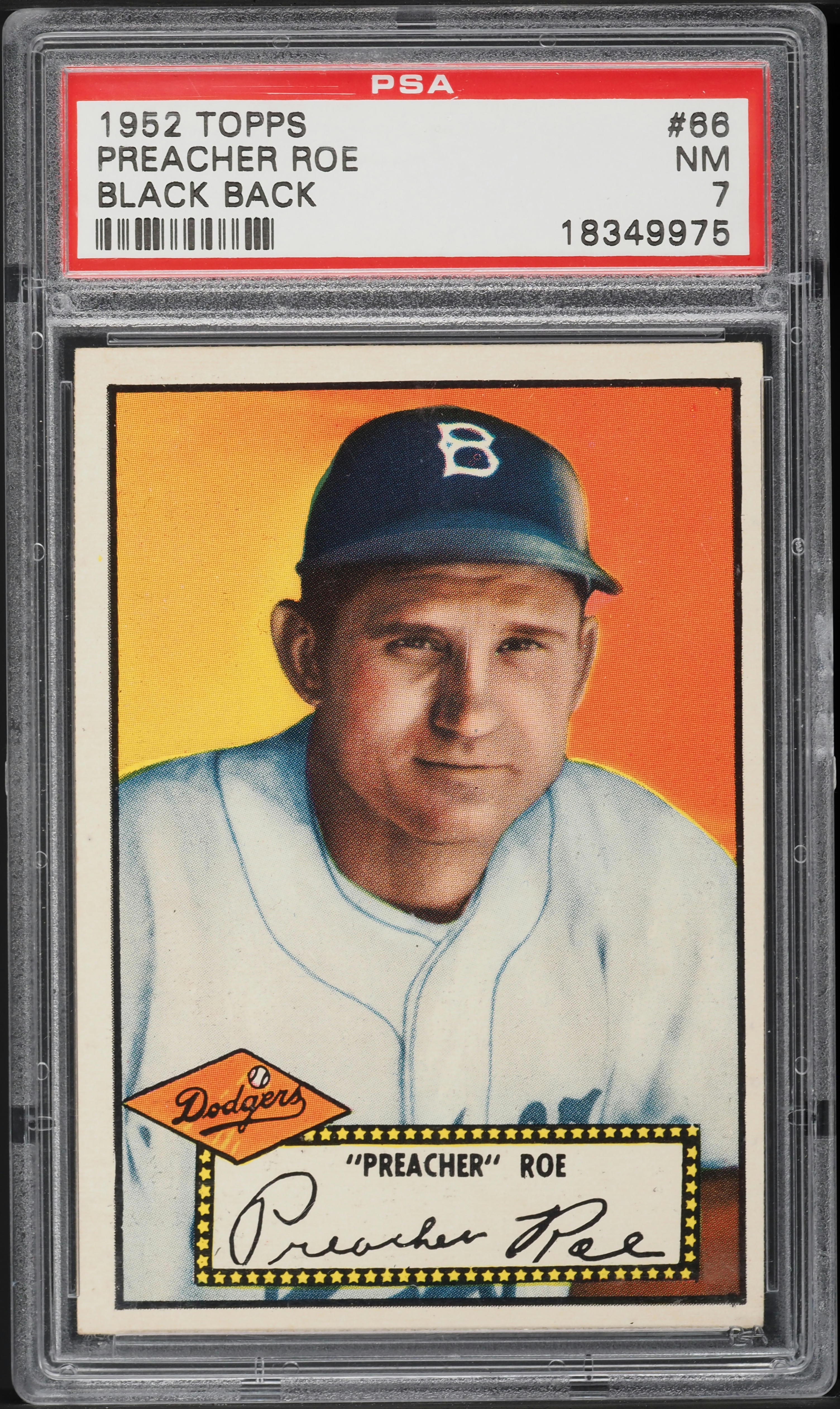 1952 Topps Preacher Roe BLACK BACK #66 PSA 7 NRMT