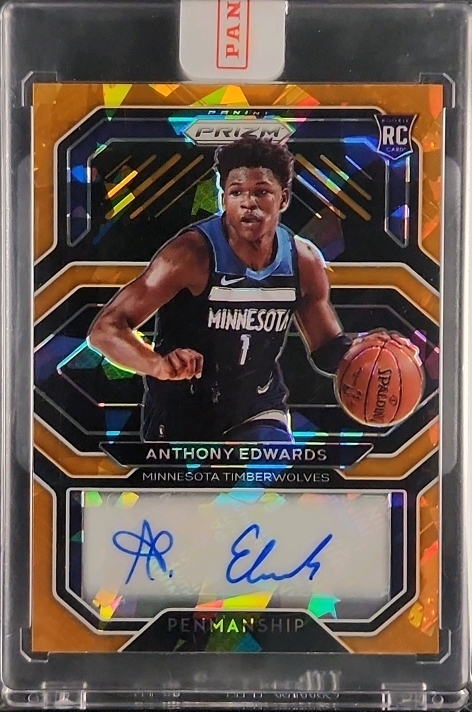 2020 Panini Prizm Penmanship Orange Ice Anthony Edwards ROOKIE AUTO MBA AUTH