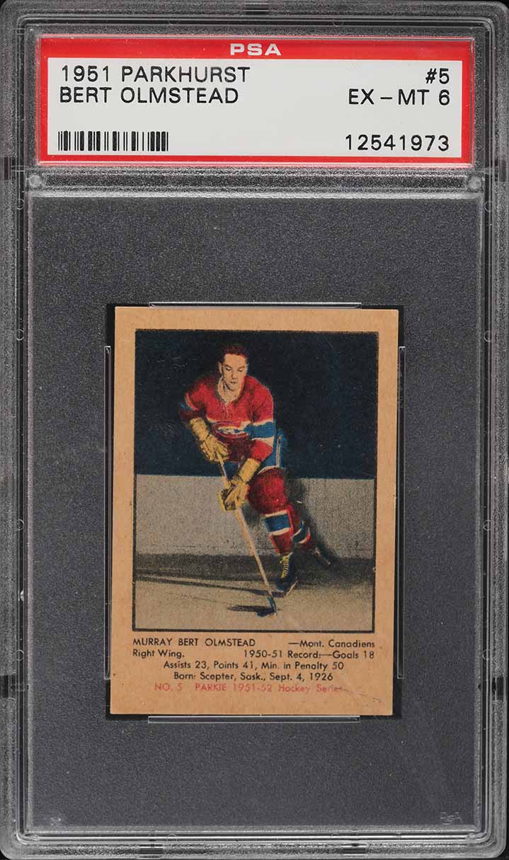 1951 Parkhurst Bert Olmstead ROOKIE #5 PSA 6 EXMT