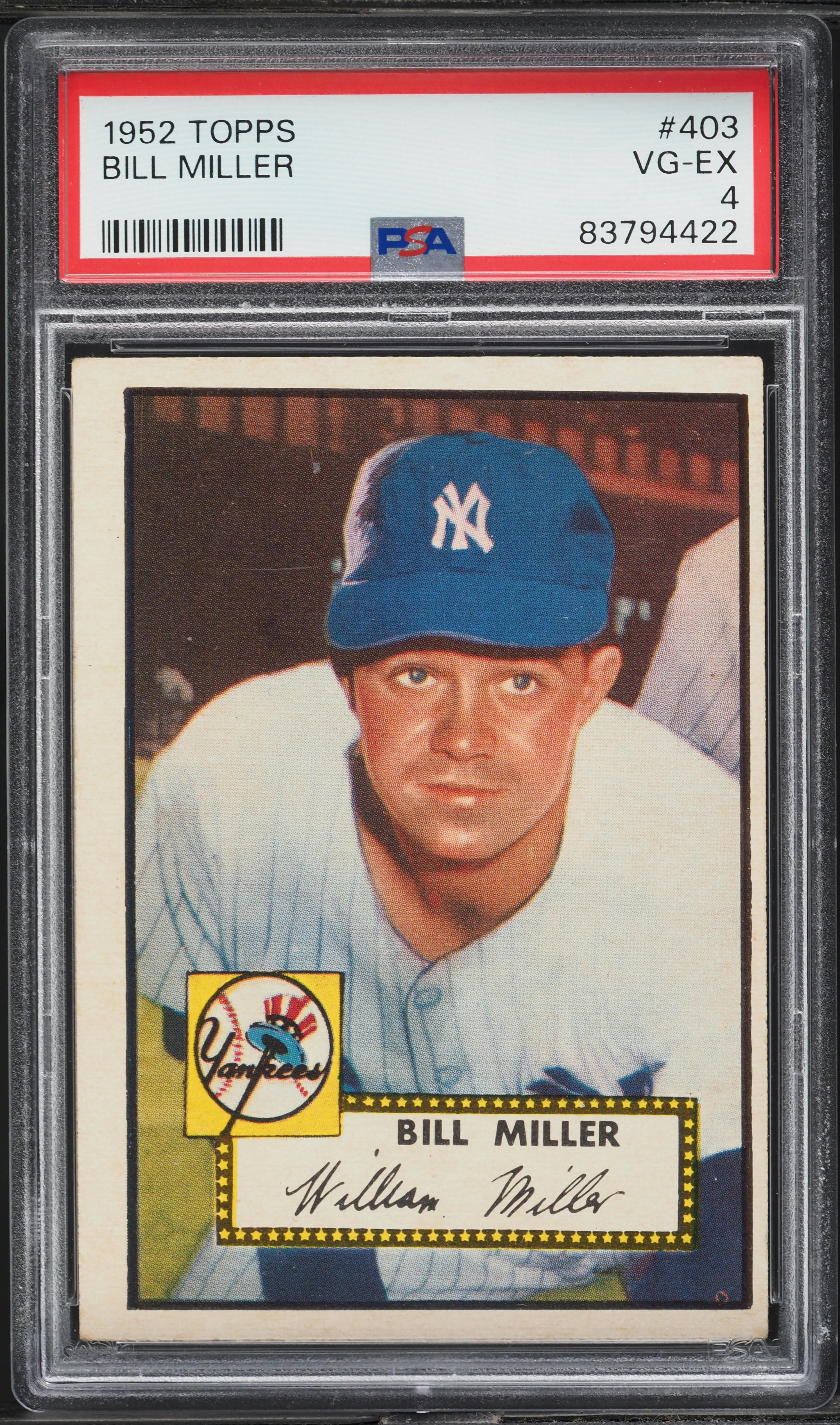 1952 Topps Bill Miller #403 PSA 4 VGEX