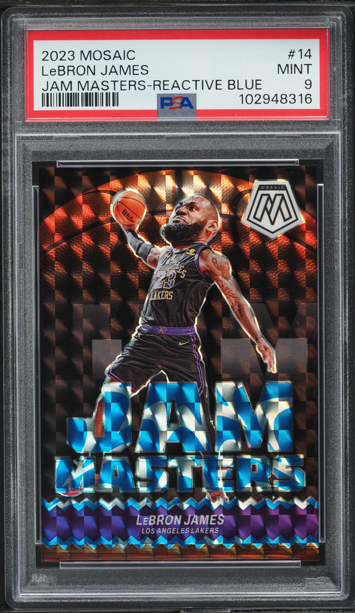 2023 Panini Mosaic Jam Masters Reactive Blue LeBron James /99 #14 PSA 9 MINT