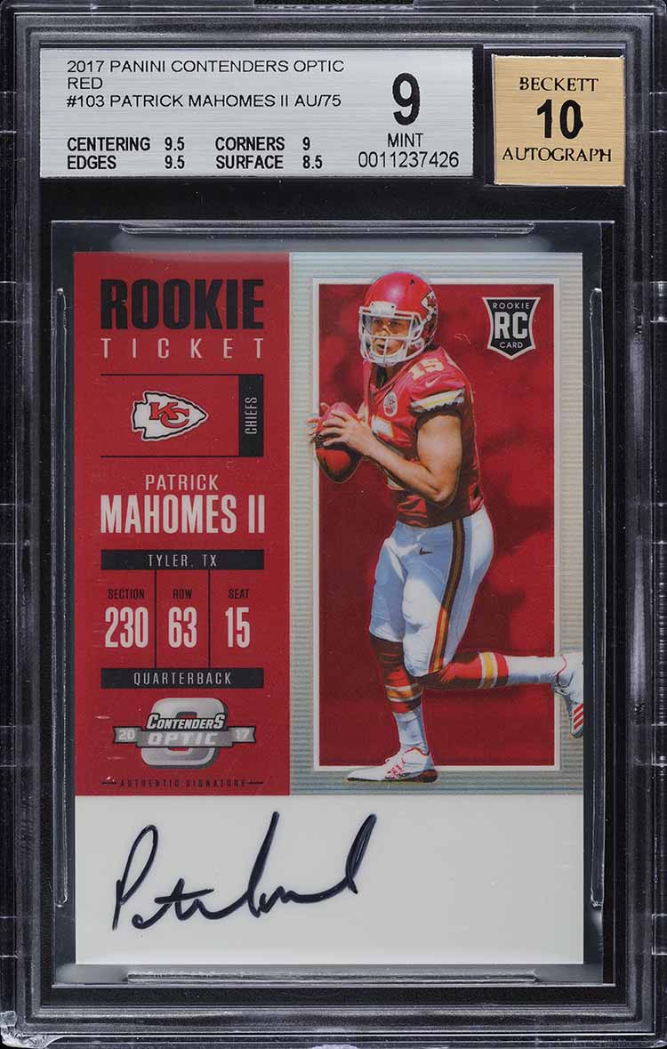 2017 Panini Contenders Optic Red Patrick Mahomes II ROOKIE AUTO /75 #103 BGS 9