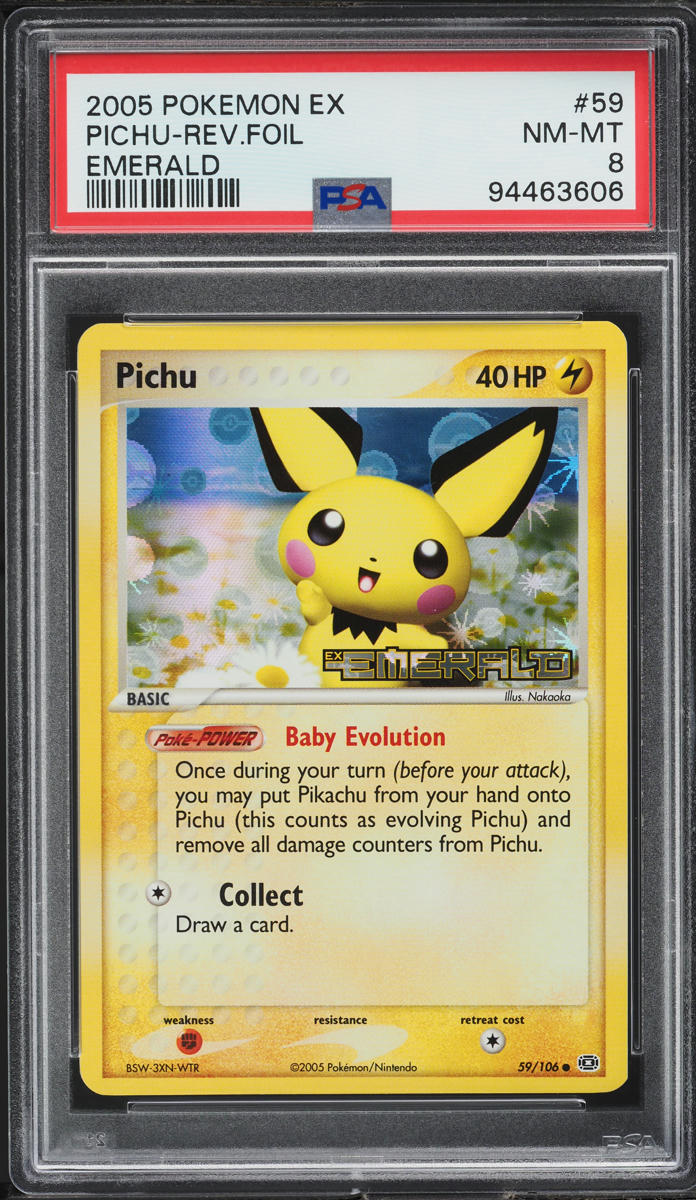 2005 Pokemon EX Emerald Reverse Holo Pichu #59 PSA 8 NM-MT