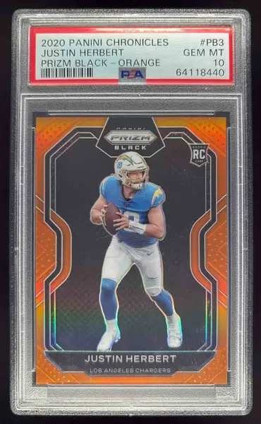 2020 Panini Chronicles Prizm Black Orange #PB-3 Justin Herbert RC /75 PSA 10