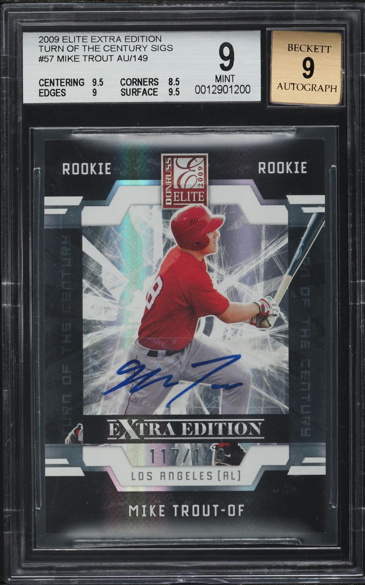 2009 Donruss Elite Extra Turn Of Century Mike Trout ROOKIE AUTO /149 #57 BGS 9