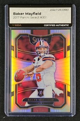 2017 Select '18 XRC Silver Prizm Baker Mayfield ROOKIE #301 MBA AUTH