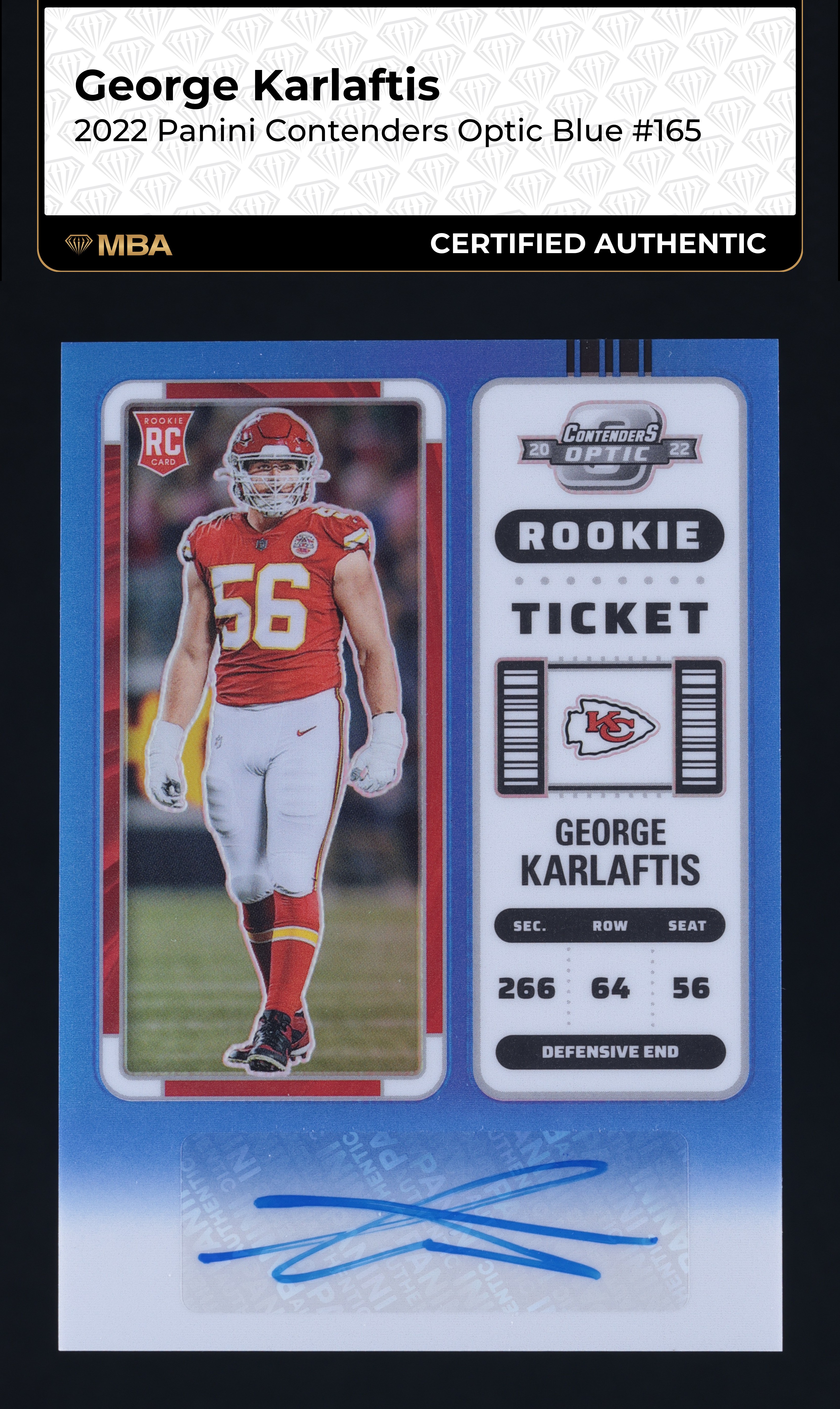 2022 Panini Contenders Optic Blue George Karlaftis ROOKIE AUTO /75 #165 MBA AUTH