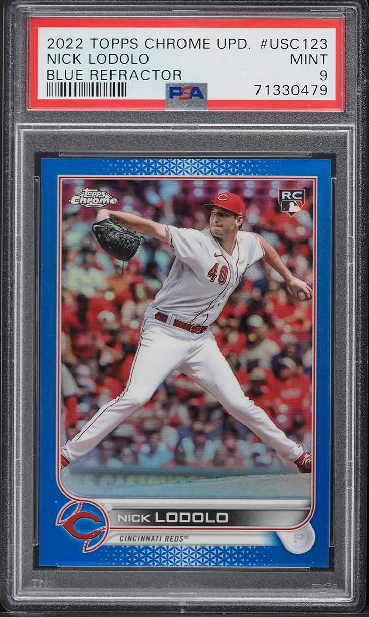 2022 Topps Chrome Update Blue Refractor Nick Lodolo ROOKIE /199 #USC123 PSA 9