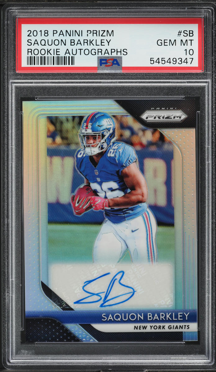 2018 Panini Prizm Silver Saquon Barkley ROOKIE AUTO #RA-SB PSA 10 GEM MINT