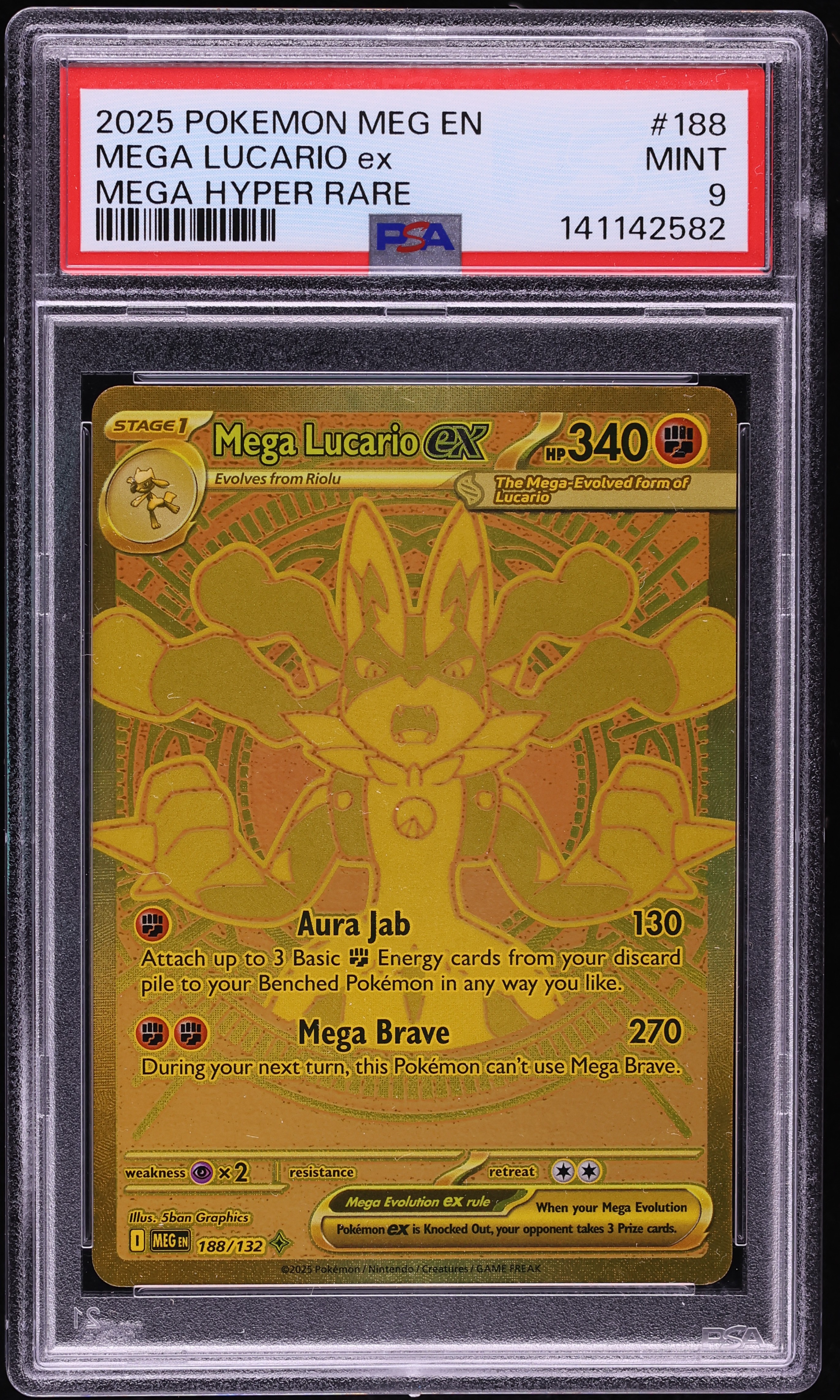 2025 Pokemon Mega Evolution MHR Mega Lucario ex #188 PSA 9 MINT