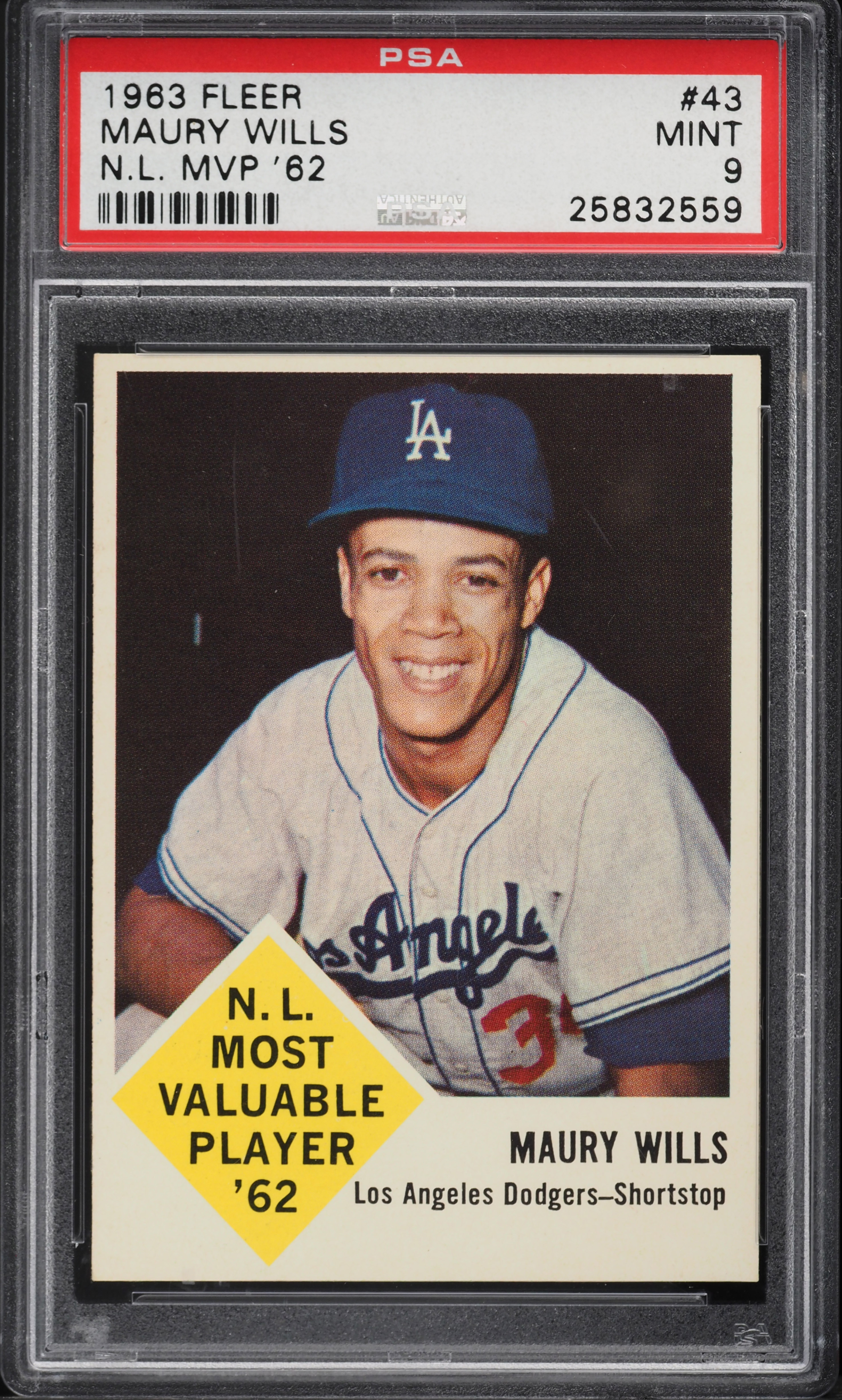 1963 Fleer Maury Wills ROOKIE #43 PSA 9 MINT