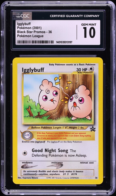 2001 Pokemon League Black Star Promo Igglybuff #36 CGC 10 GEM MINT