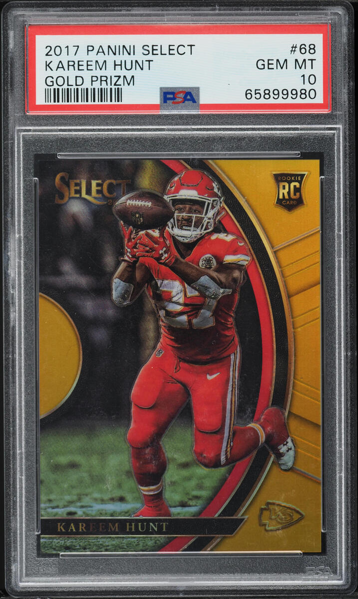 2017 Select Concourse Gold Prizm Kareem Hunt ROOKIE 10/10 #68 PSA 10 GEM MINT