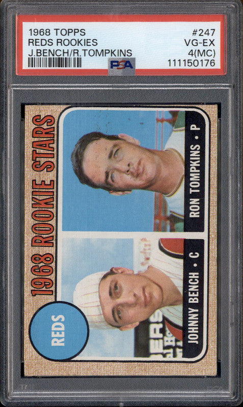 1968 Topps Reds Rookies #247 Johnny Bench & Ron Tompkins RC PSA 4