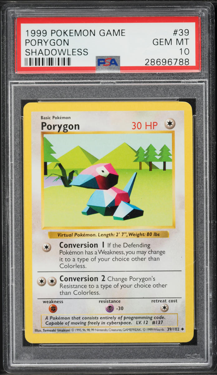 1999 Pokemon Base Set Shadowless Porygon #39 PSA 10 GEM MINT