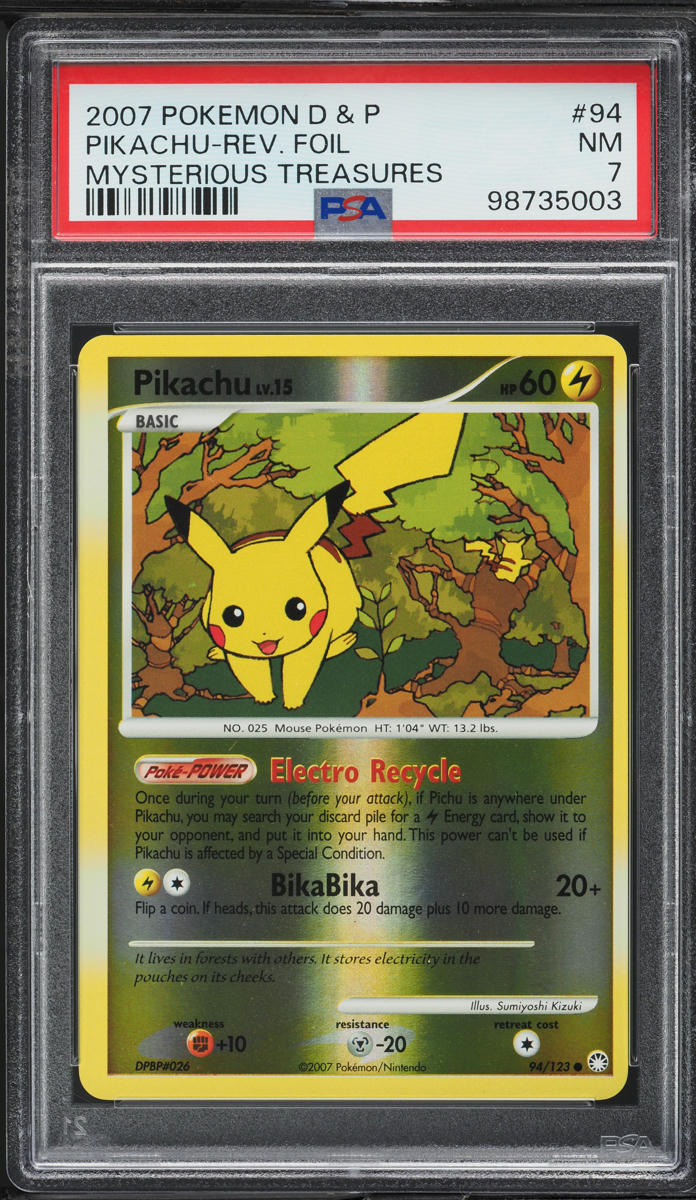 2007 Pokemon DP Mysterious Treasures Reverse Holo Pikachu #94 PSA 7 NRMT
