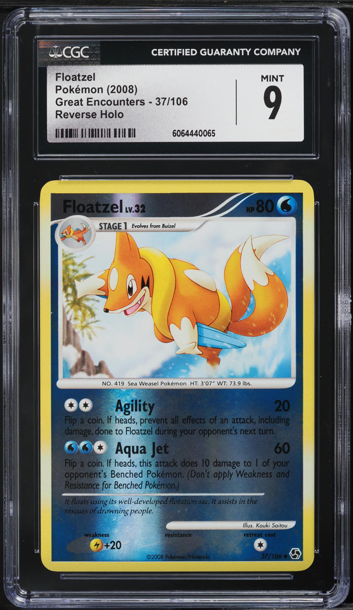 2008 Pokemon DP Great Encounters Reverse Holo Floatzel #37 CGC 9 MINT