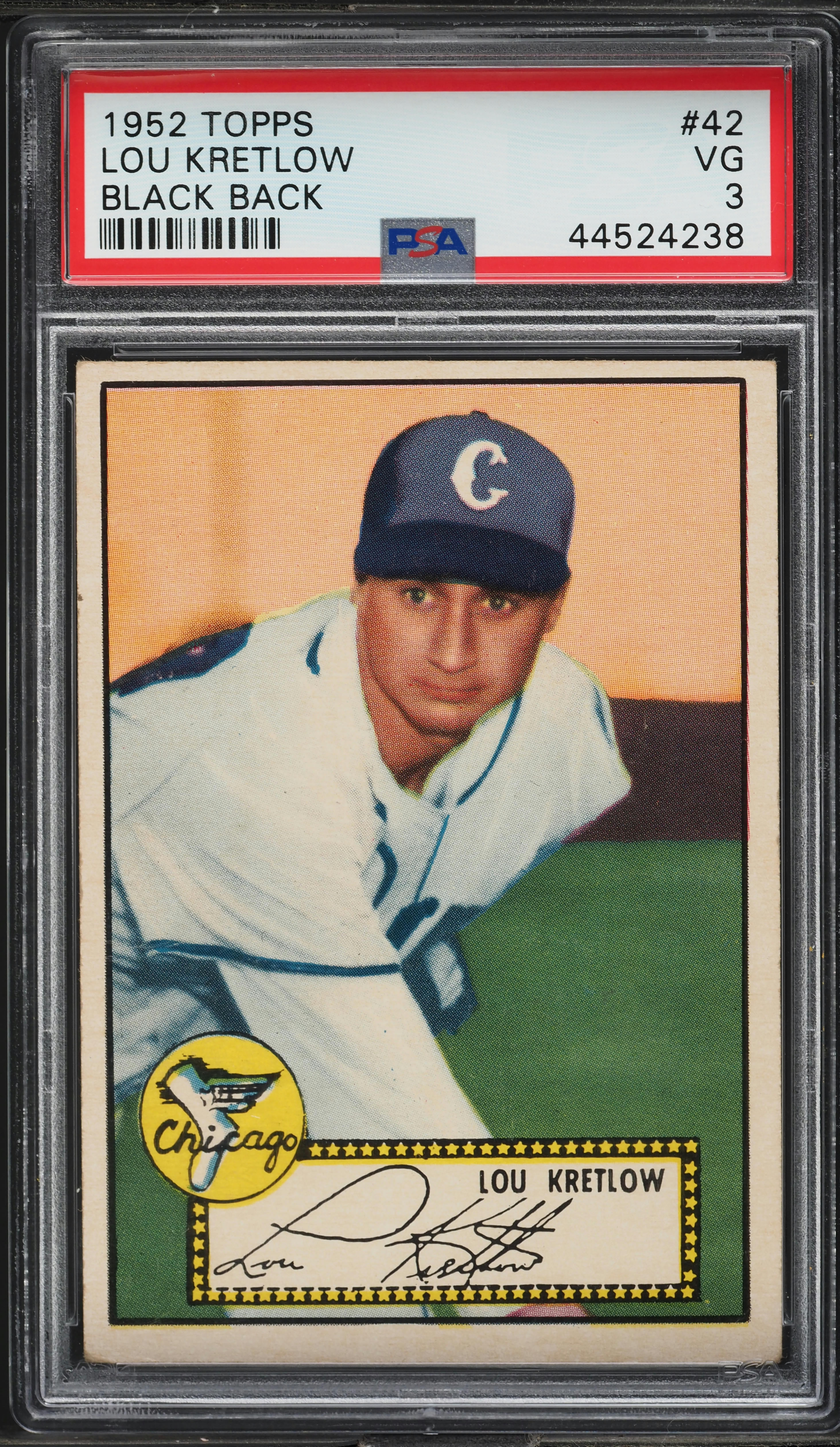 1952 Topps Lou Kretlow BLACK BACK #42 PSA 3 VG