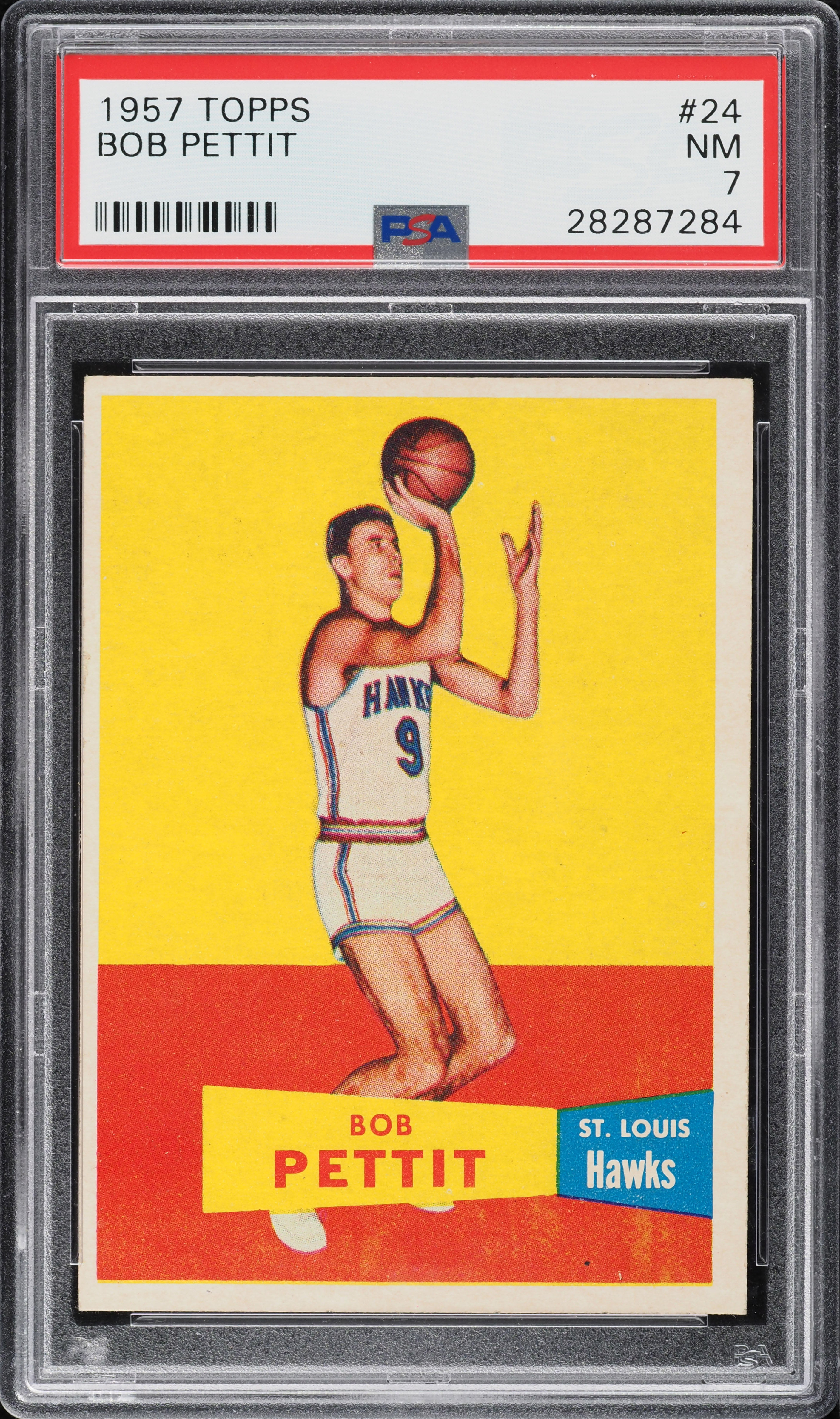 1957 Topps Basketball Bob Pettit ROOKIE #24 PSA 7 NRMT