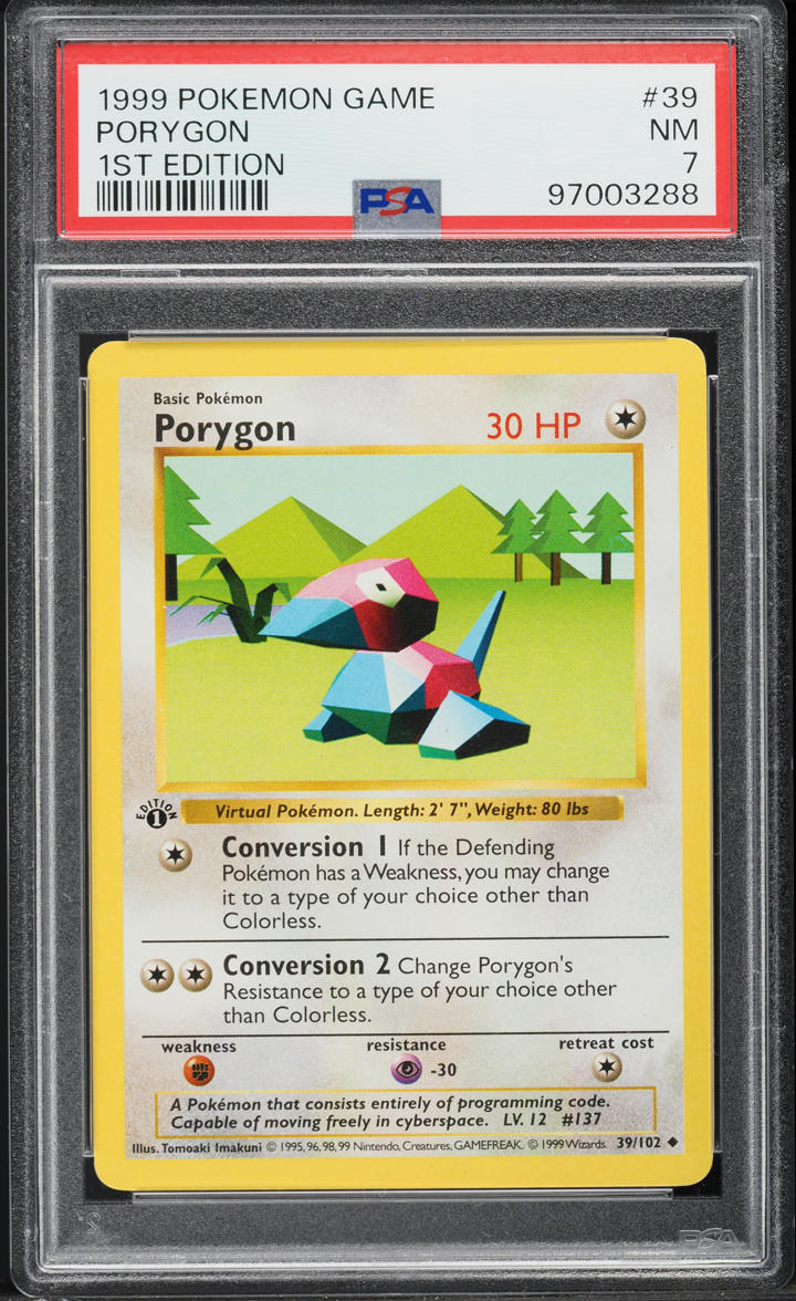 1999 Pokemon Base Set Shadowless 1st Edition Porygon #39 PSA 7 NRMT