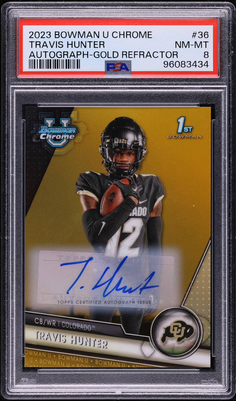 2023 Bowman Chrome University Gold Refractor Travis Hunter RC AUTO /50 #36 PSA 8