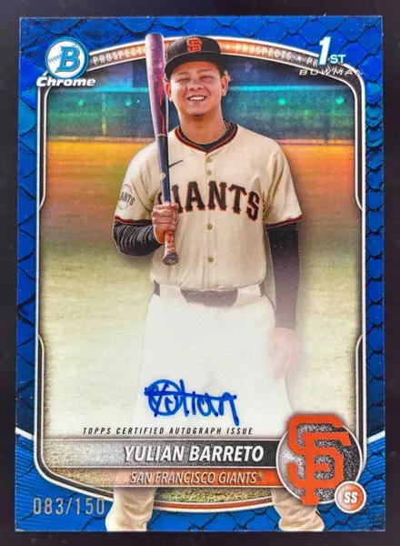 2025 Bowman Chrome Reptilian Blue Refractor #CPA-YU Yulian Barreto RC Auto /150