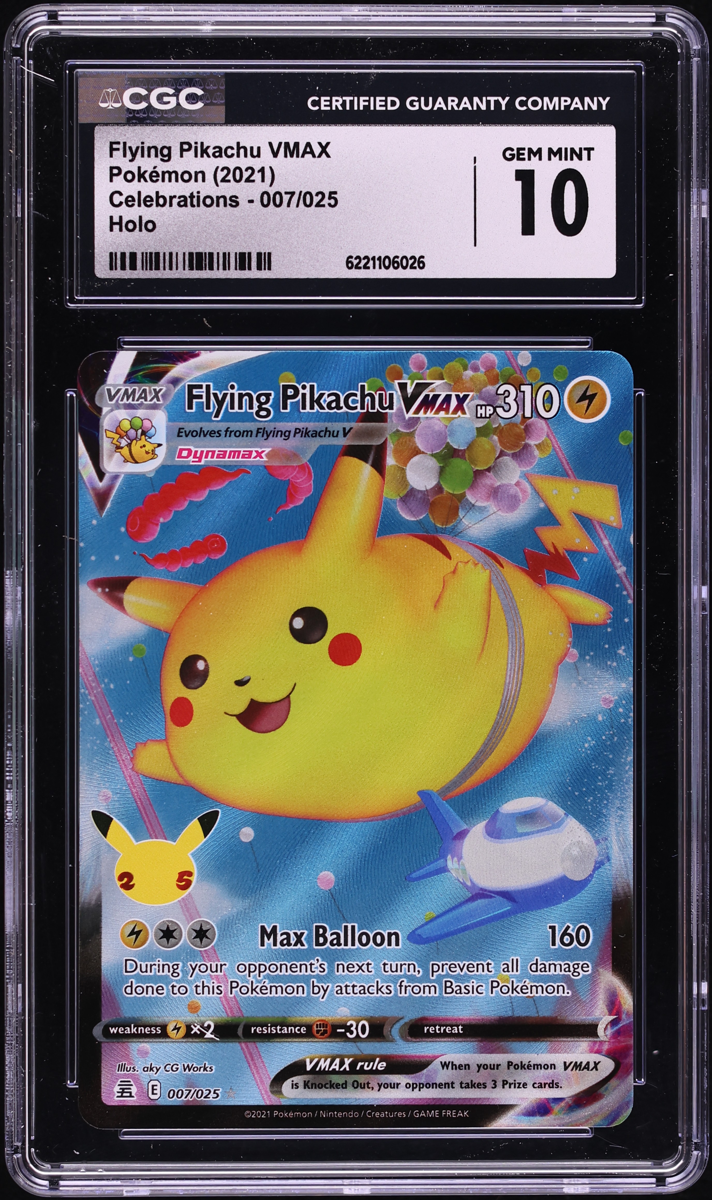 2021 Pokemon Sword & Shield Celebrations Full Art Flying Pikachu VMAX #7 CGC 10 GEM MINT