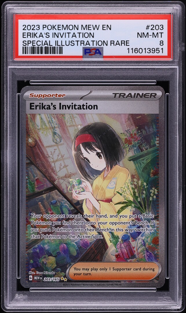 2023 Pokemon Scarlet & Violet 151 SIR Erika's Invitation #203 PSA 8 NM-MT