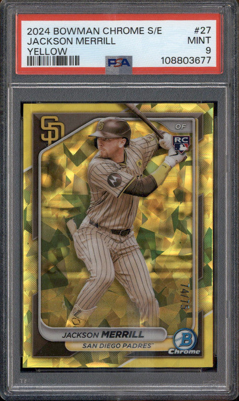 2024 Bowman Chrome Sapphire Edition Yellow #27 Jackson Merrill RC /75 PSA 9