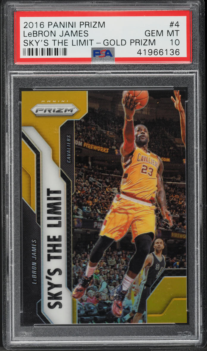 2016 Panini Prizm Sky's The Limit Gold LeBron James JERSEY # 6/10 #4 PSA 10 GEM
