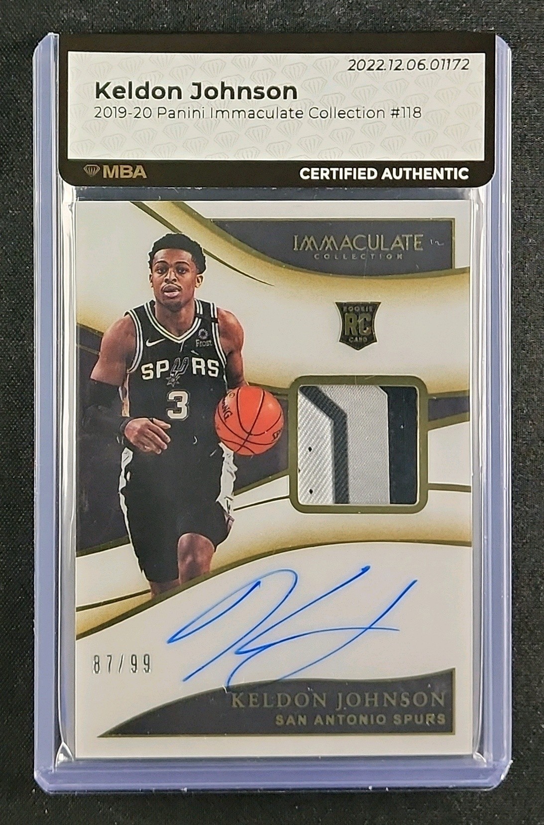 2019 Immaculate Collection Keldon Johnson ROOKIE PATCH AUTO /99 #118 MBA AUTH