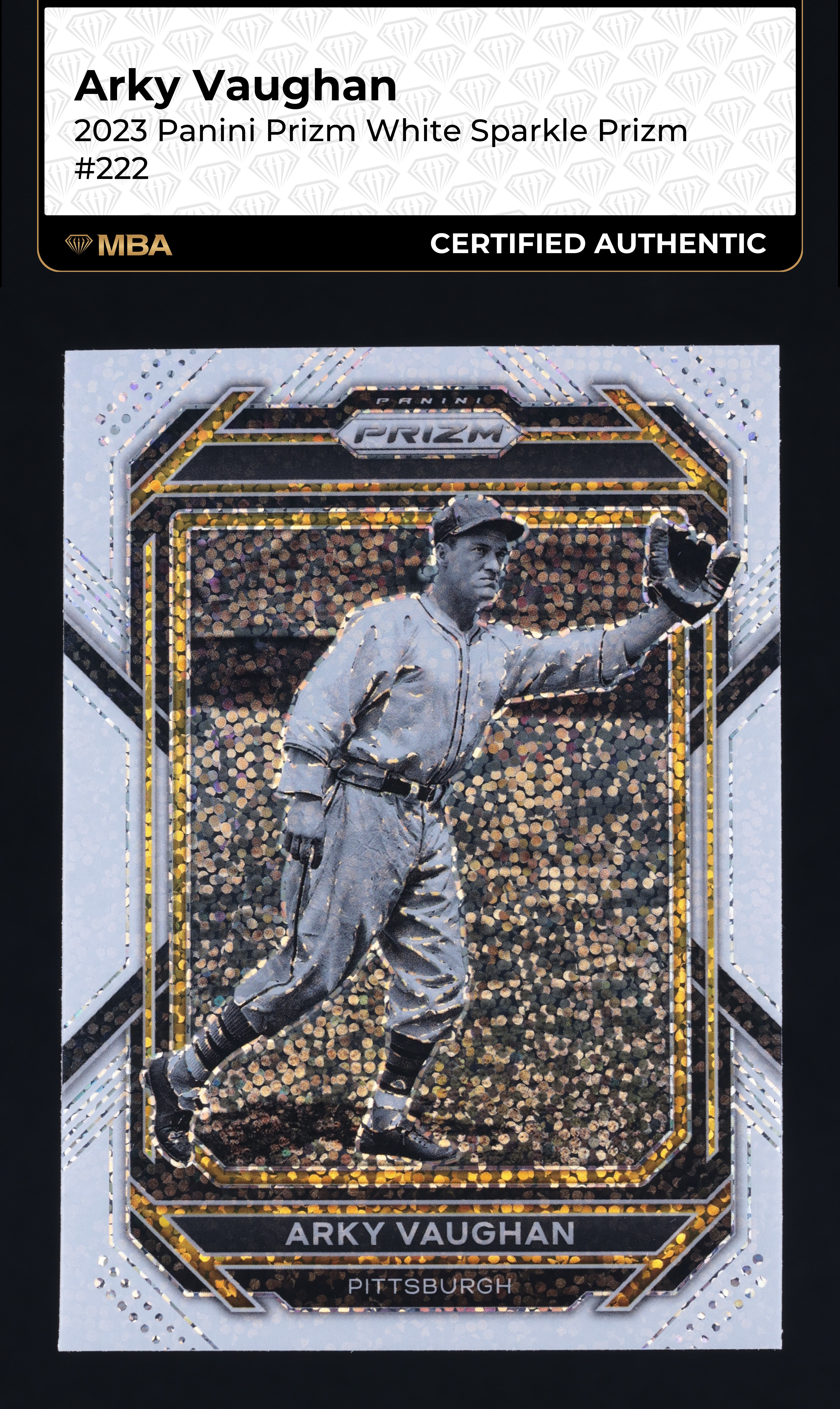 2023 Panini Prizm White Sparkle Arky Vaughan #222 MBA AUTH
