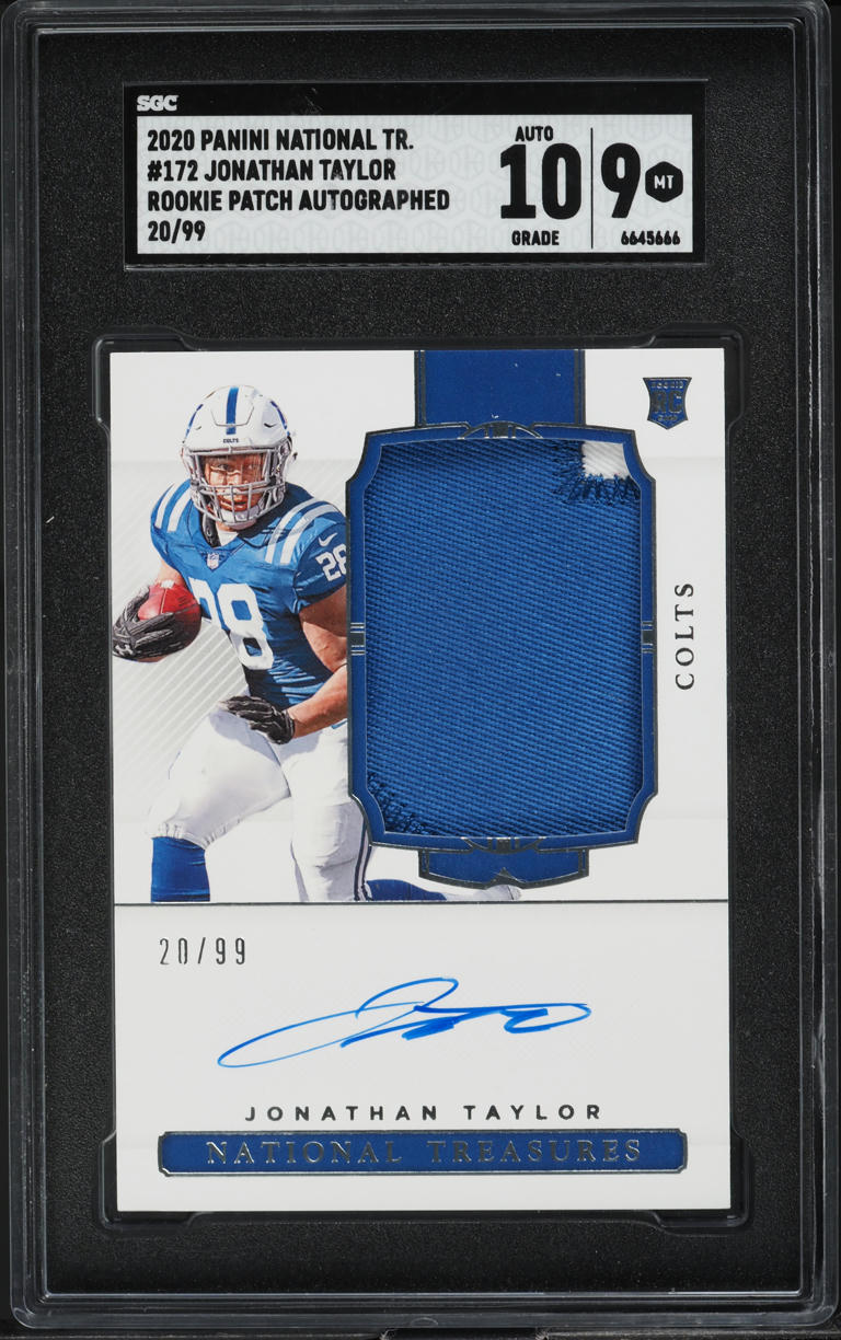 2020 National Treasures Jonathan Taylor ROOKIE PATCH AUTO /99 #172 SGC 9 MINT