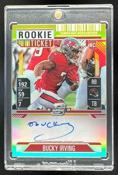 2024  Contenders Optic Rookie Ticket Gold Prizm #122b Bucky Irving RC Auto /10