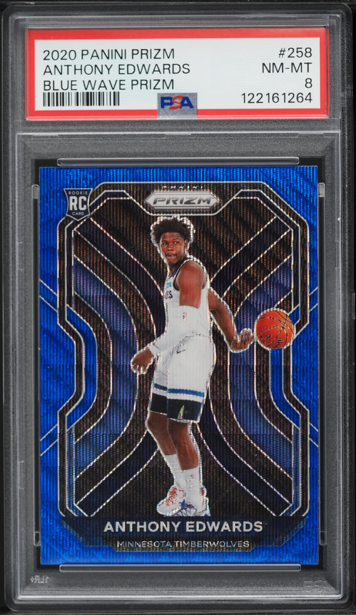 2020 Panini Prizm Blue Wave Anthony Edwards ROOKIE #258 PSA 8 NM-MT