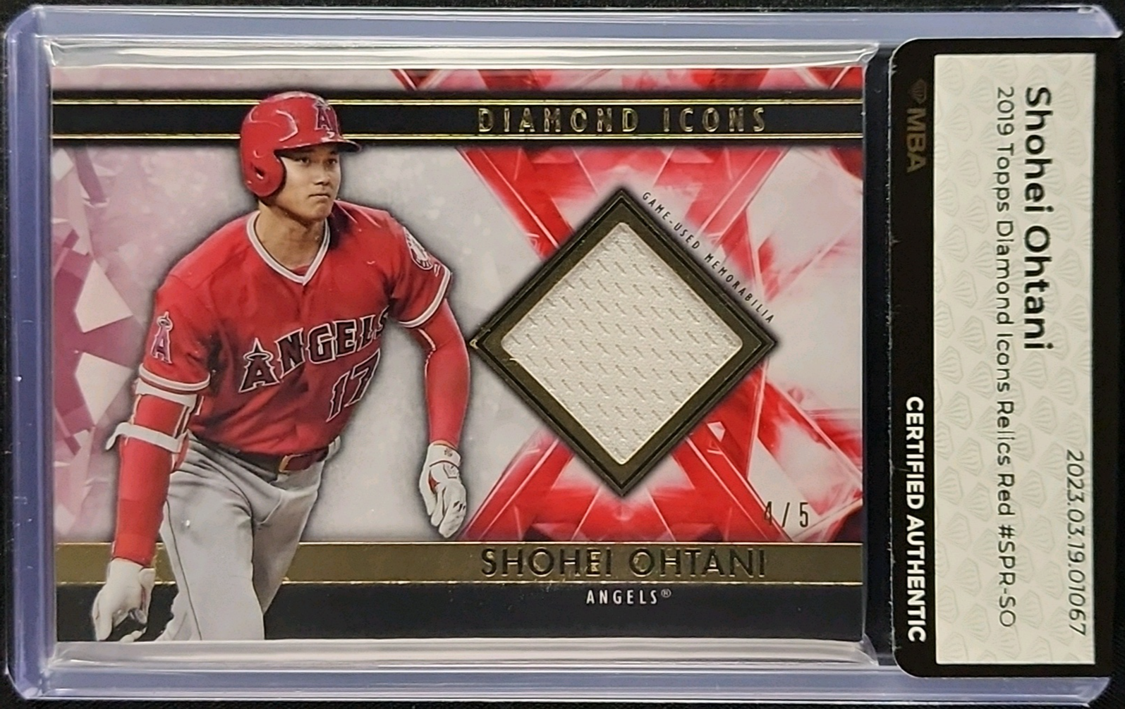 2019 Topps Diamond Icons Red Shohei Ohtani PATCH /5 #SPR-SO MBA AUTH
