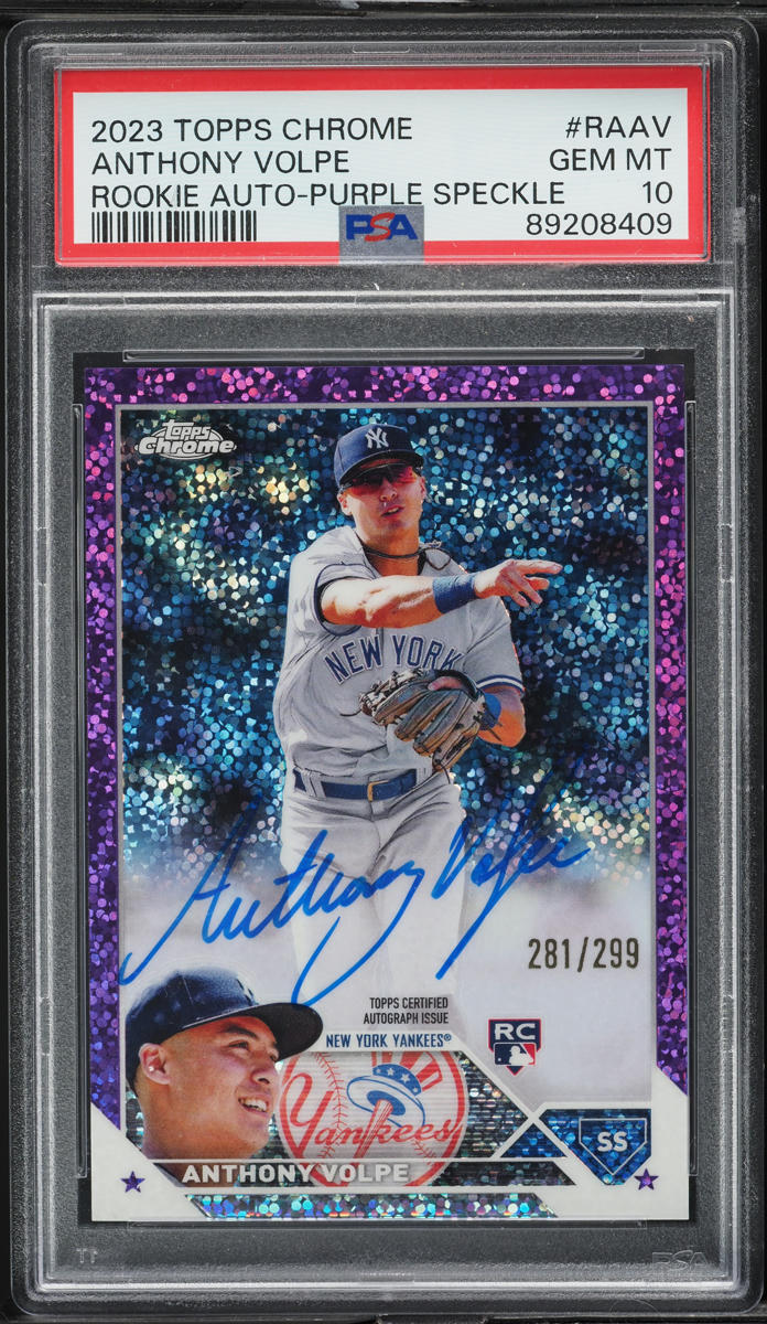 2023 Topps Chrome Purple Speckle Refractor Anthony Volpe ROOKIE AUTO /299 PSA 10