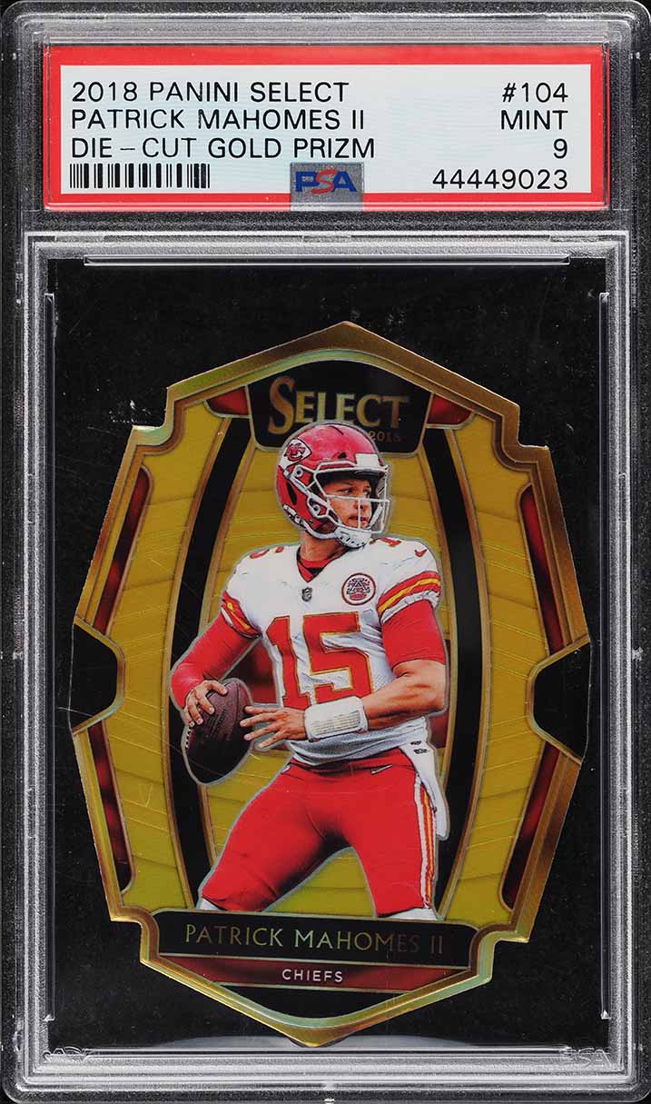 2018 Select Premier Level Gold Prizms Die-Cut Patrick Mahomes II /10 #104 PSA 9