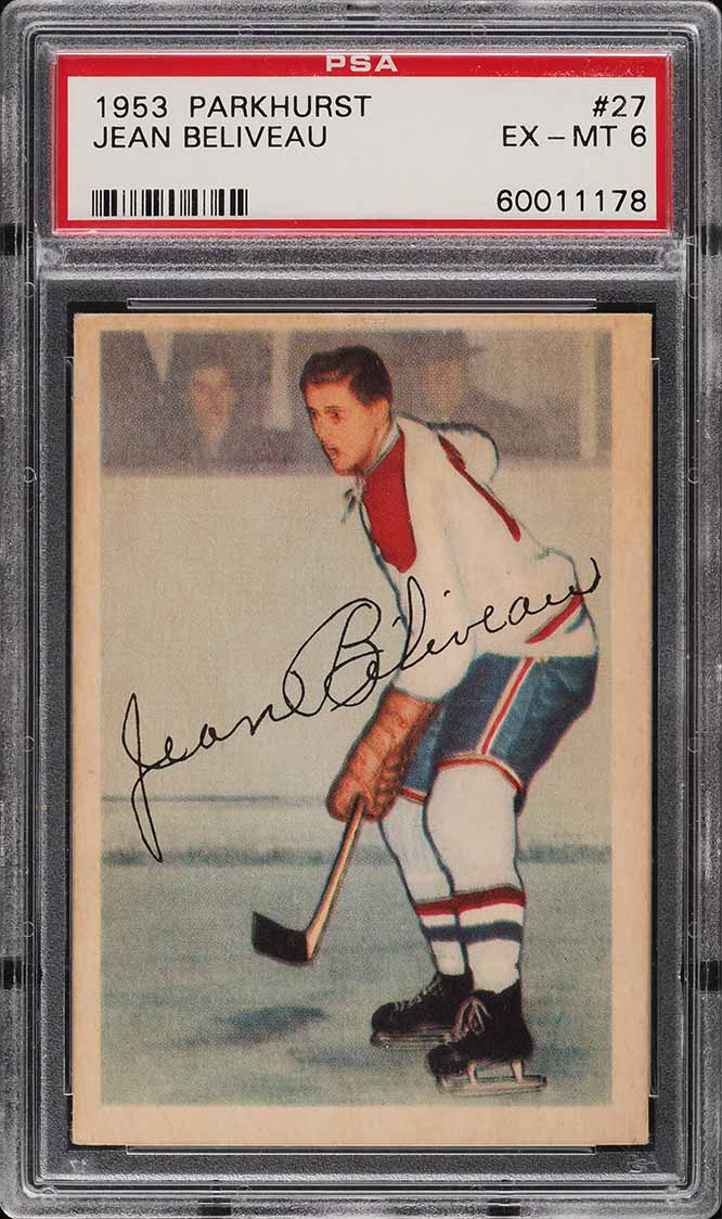 1953 Parkhurst Jean Beliveau ROOKIE #27 PSA 6 EXMT