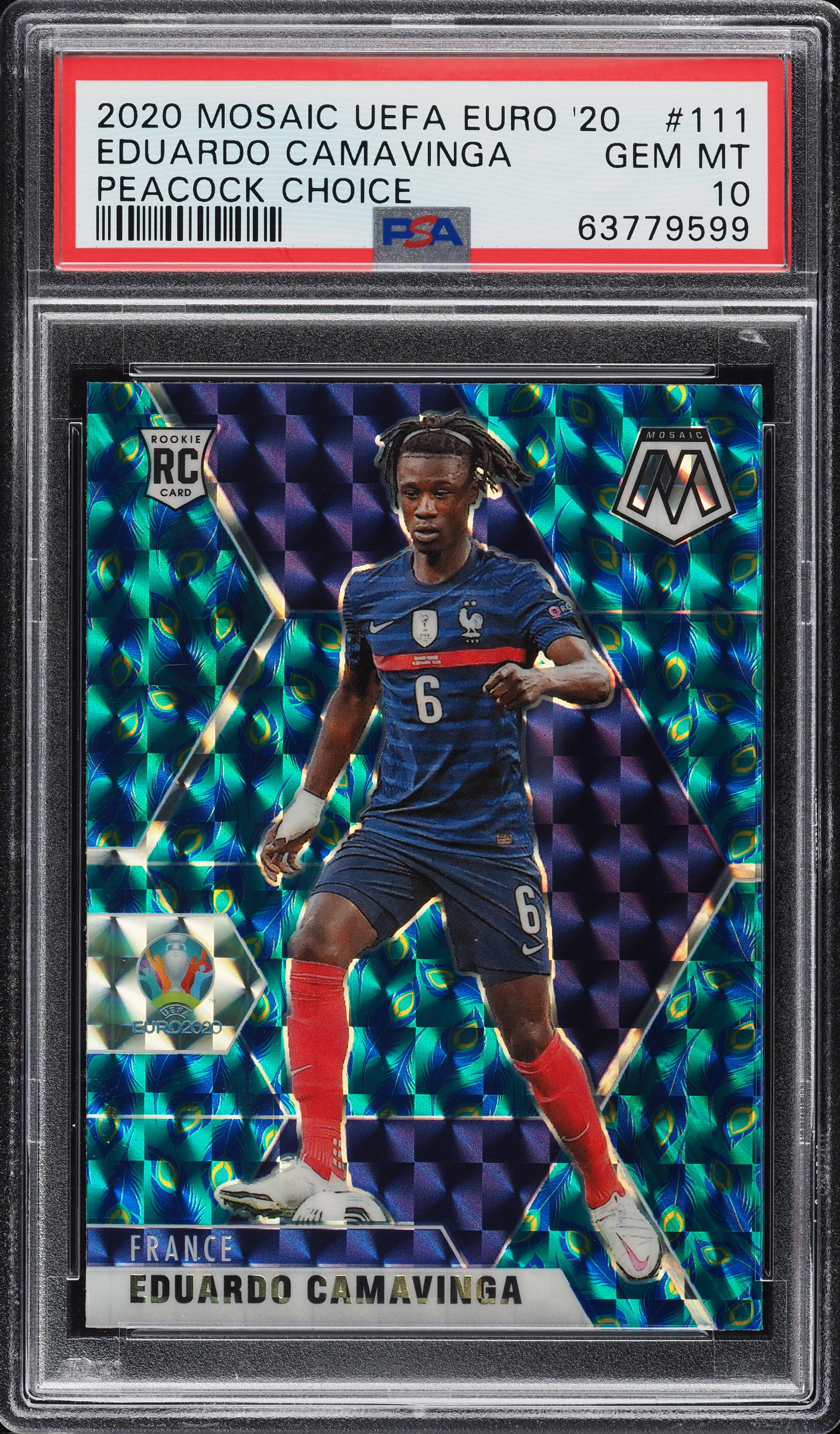 2020 Panini Mosaic UEFA Euro Peacock Choice Eduardo Camavinga ROOKIE #111 PSA 10