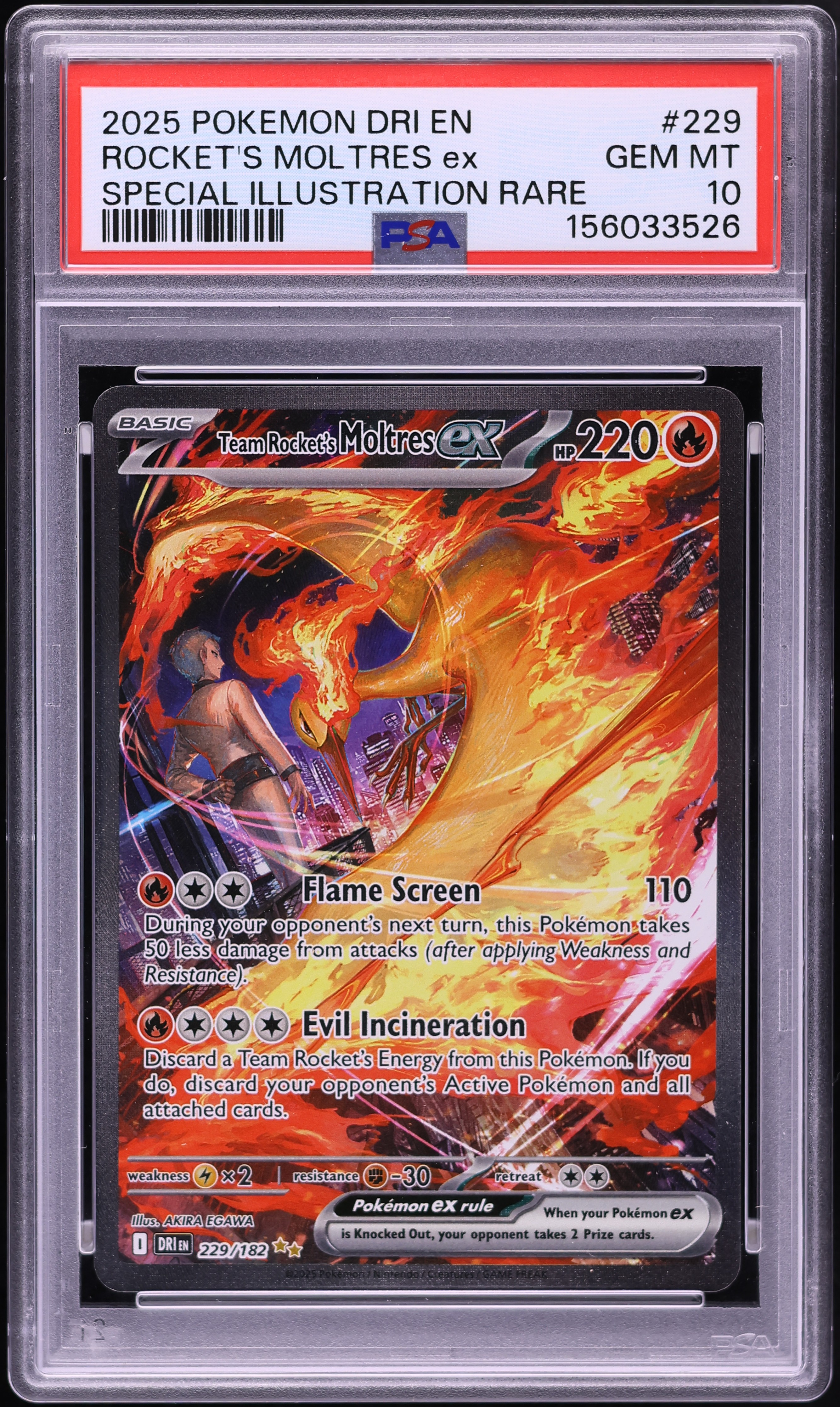 2025 Pokemon Scarlet & Violet Destined Rivals SIR Team Rocket's Moltres Ex #229 PSA 10 GEM MINT
