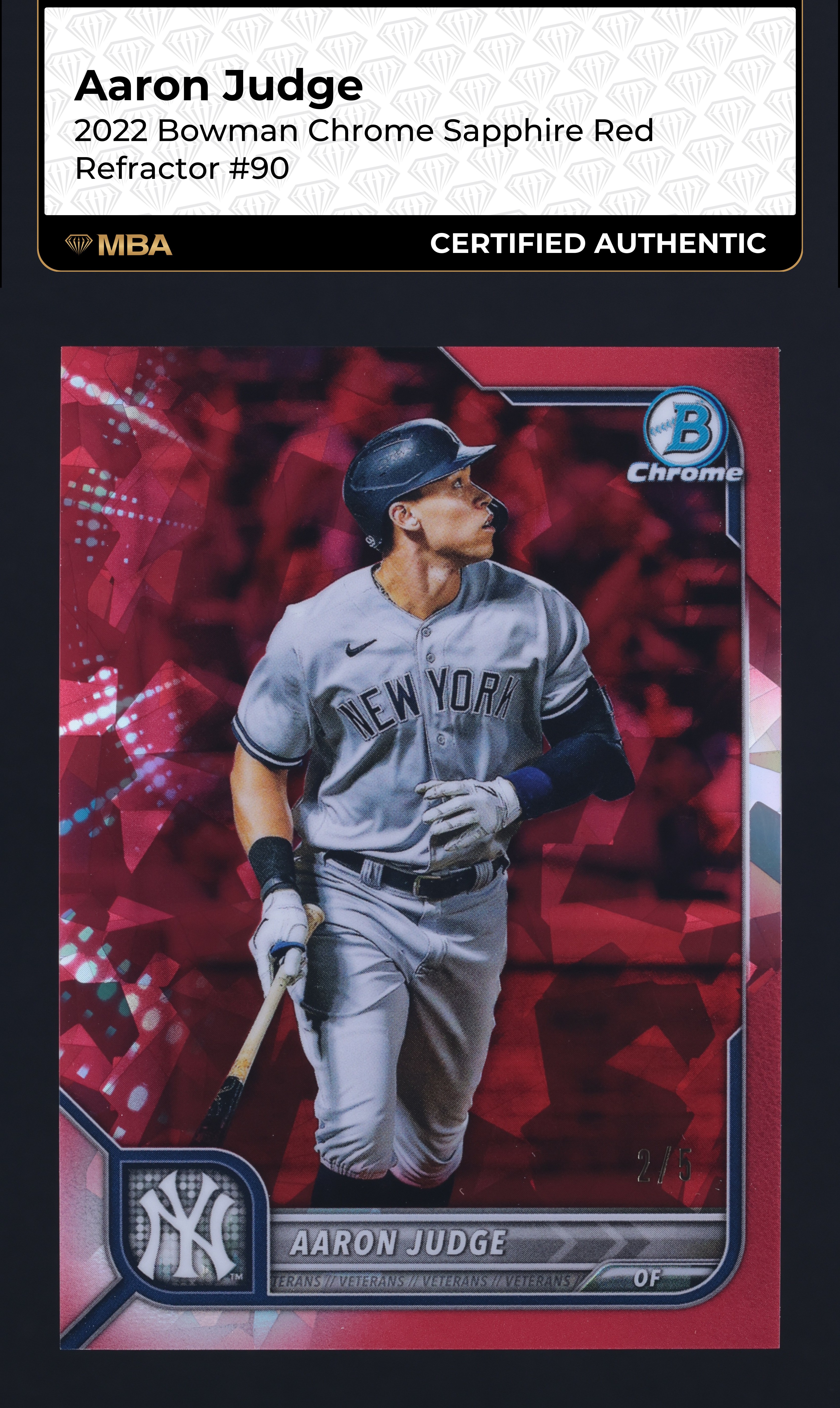 2022 Bowman Chrome Sapphire Red Refractor Aaron Judge /5 #90 MBA AUTH