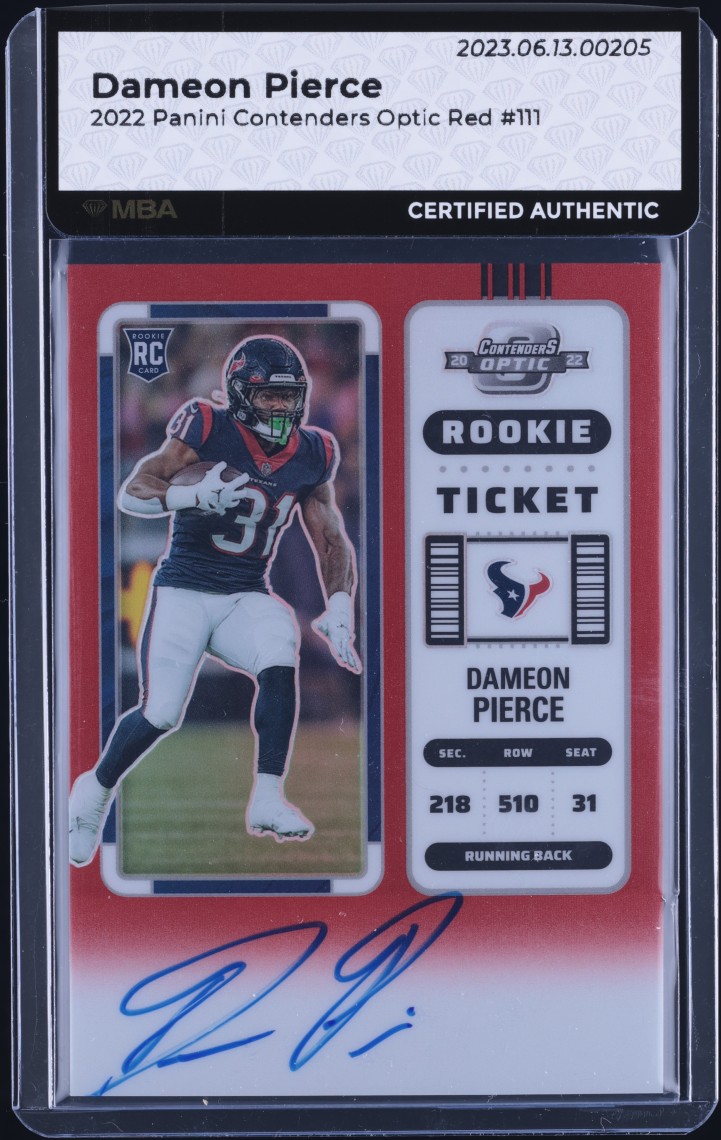 2022 Panini Contenders Optic Red Dameon Pierce ROOKIE AUTO /149 #111 MBA AUTH
