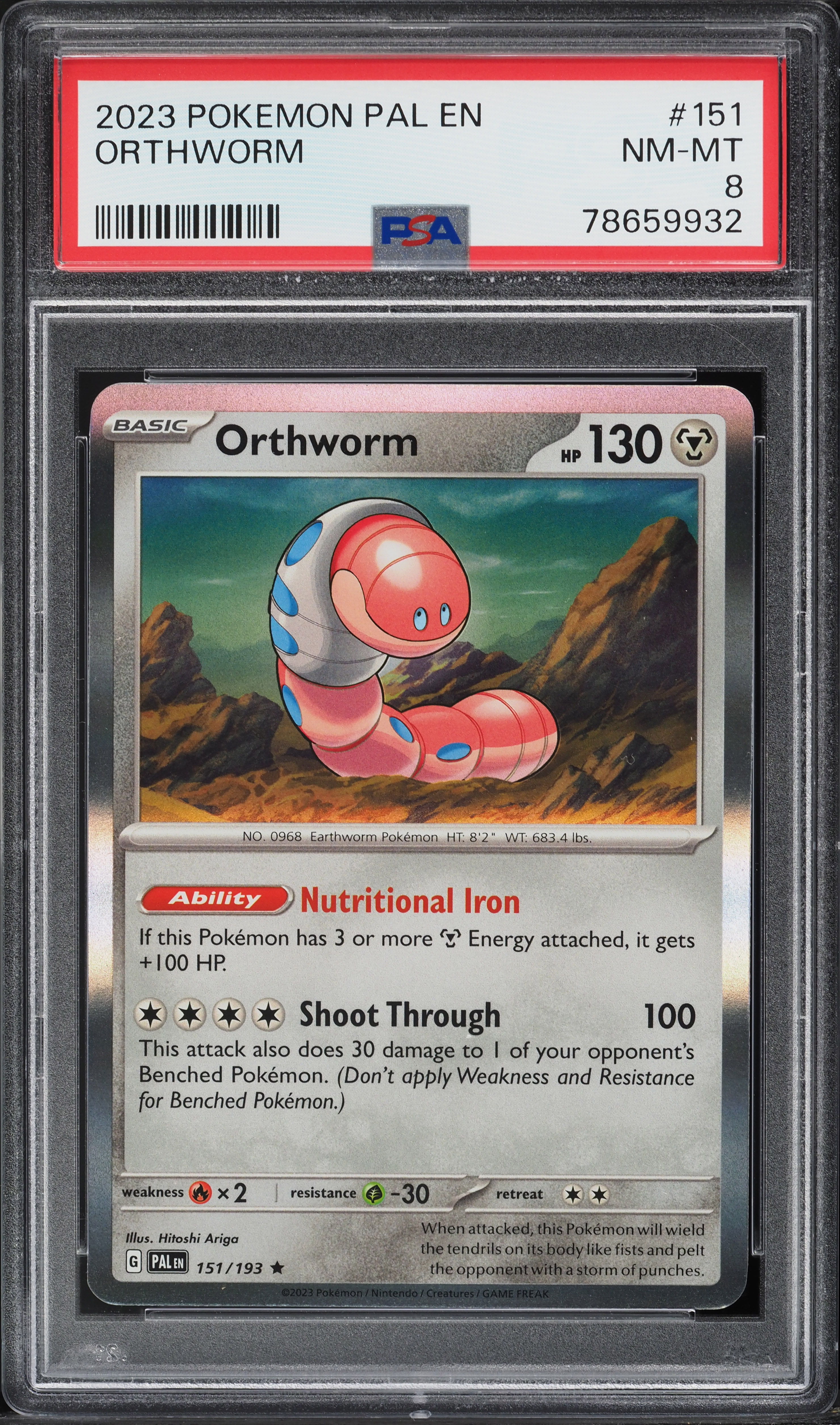 2023 Pokemon Scarlet & Violet Paldea Evolved Orthworm #151 PSA 8 NM-MT