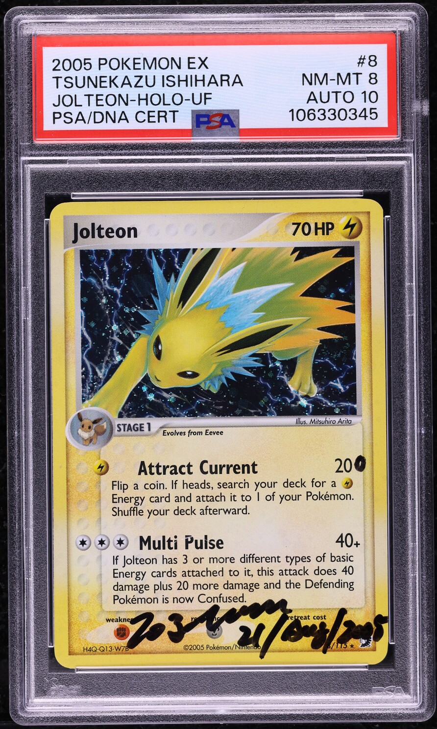 2005 Pokemon Ex Unseen Forces Holo Jolteon Ishihara AUTO DNA 10 #8 PSA 8 NM-MT