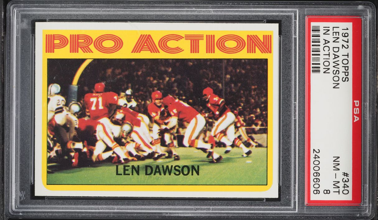1972 Topps Football Len Dawson IN ACTION #340 PSA 8 NM-MT