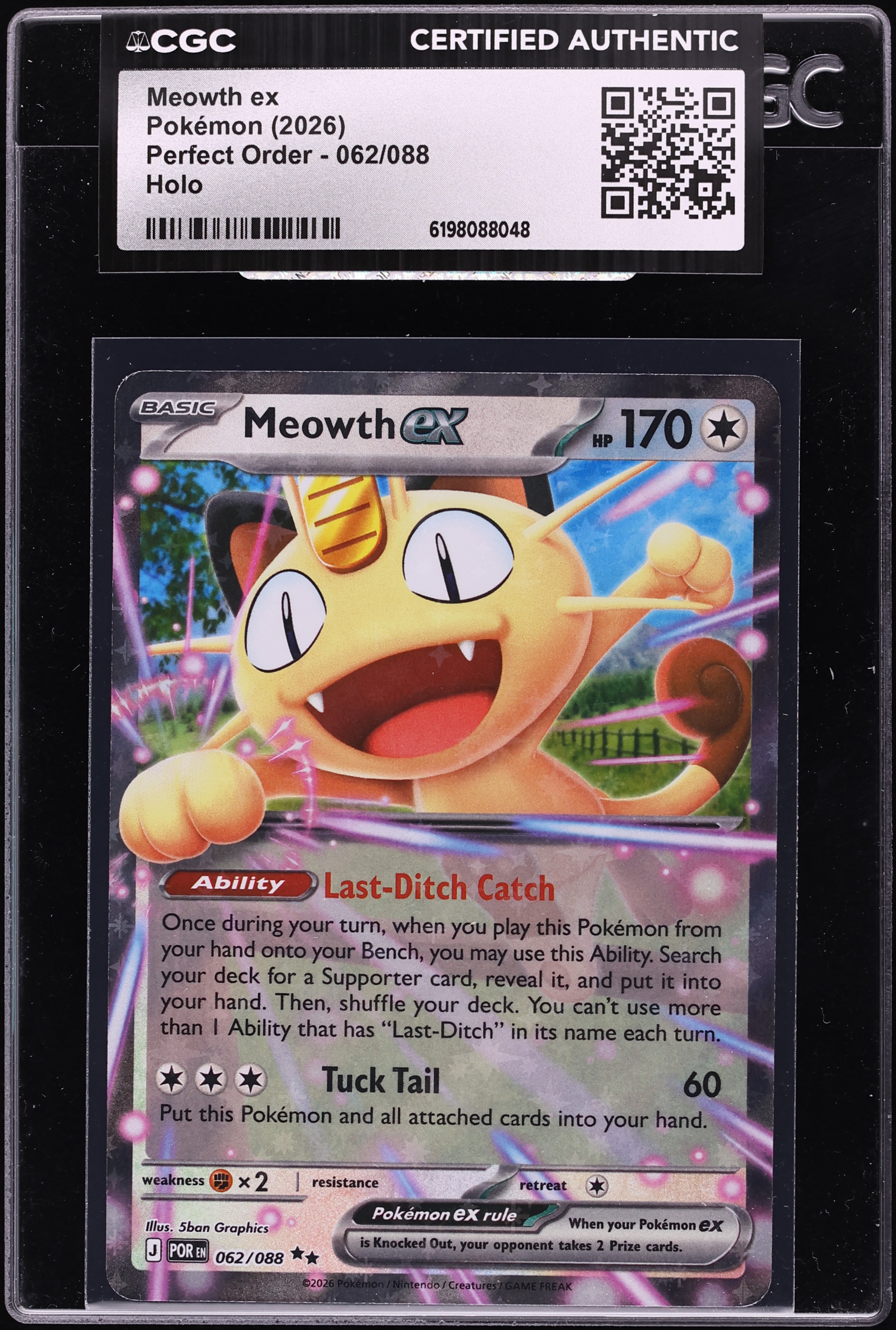 2026 Pokemon Mega Evolution Perfect Order Holo Meowth EX #62 CGC AUTH
